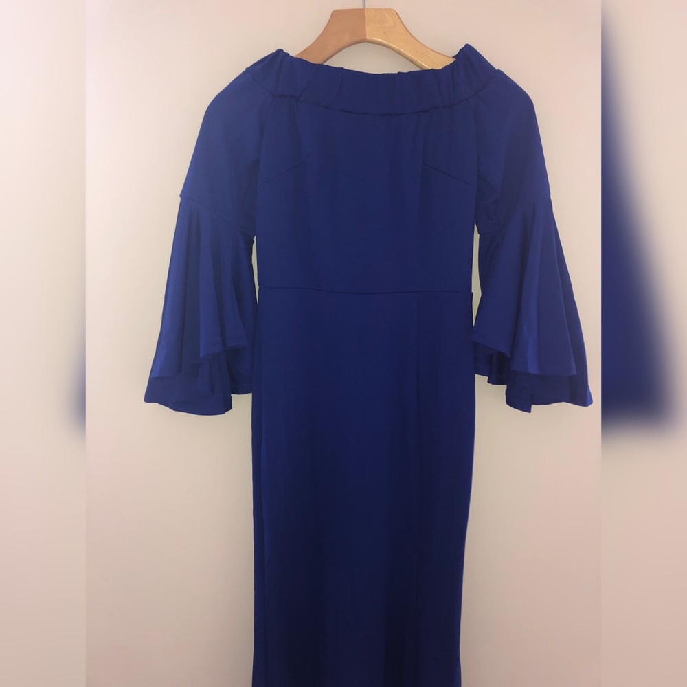 Long Royal Blue Strapless Dress W/ Leg Slit